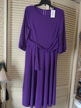 Purple Midi Dress with Tie Detail